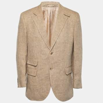 Pre Owned Boss By Hugo Boss Vintage Beige Linen Single-Breasted Burton Blazer L  