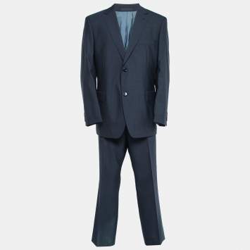 Pre Owned Boss By Hugo Boss Blue Grey Wool Single-Breasted Suit 3XL