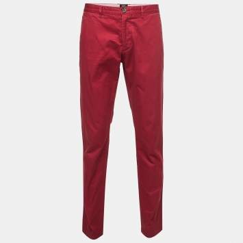 Pre Owned Boss By Hugo Boss Red Cotton Stretch Trousers L