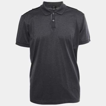 Pre Owned Boss By Hugo Boss Dark Grey Cotton Polo T-Shirt 2XL