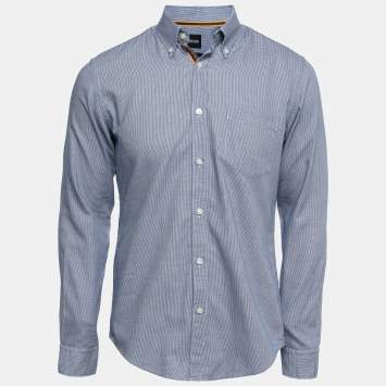 Pre Owned Boss By Hugo Boss Blue Patterned Cotton Button Front Shirt M