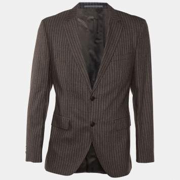 Pre Owned Boss By Hugo Boss Brown Striped Wool & Cashgora Crowley Blazer L