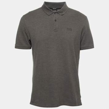 Pre Owned Boss By Hugo Boss Grey Cotton Knit Polo T-Shirt L