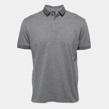 Pre Owned Boss By Hugo Boss Grey Cotton Knit Polo T-Shirt M