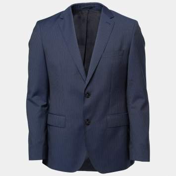 Pre Owned Boss By Hugo Boss Navy Blue Pin Stripe Wool Super 100 Blazer M