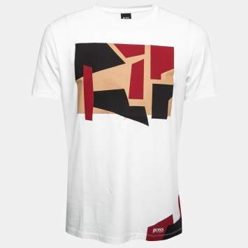Pre Owned Boss By Hugo Boss White Graphic Print Cotton Tiburt 151 T-Shirt M