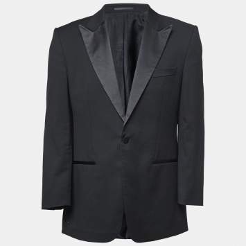 Pre Owned Boss By Hugo Boss Black Wool & Satin Lapel Tuxedo Blazer L