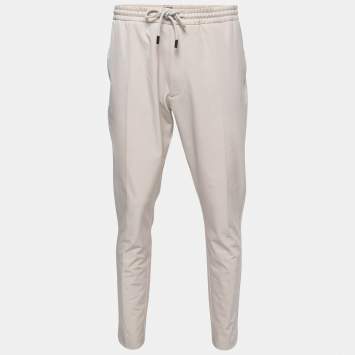 Pre Owned Boss By Hugo Boss Bone White Cady Drawstring Trousers L