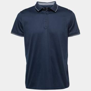 Pre Owned Boss By Hugo Boss Dark Blue Cotton Slim Fit Polo T-Shirt XL