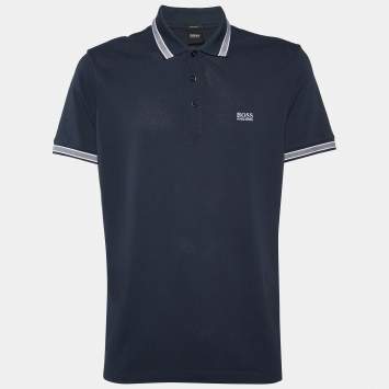 Pre Owned Boss By Hugo Boss Navy Blue Cotton Regular Fit Polo T shirt XL