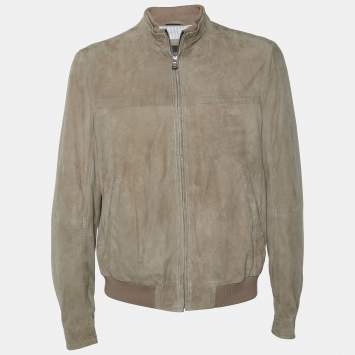 Pre Owned Boss by Hugo Boss Beige Suede ZIp Front Jacket XL