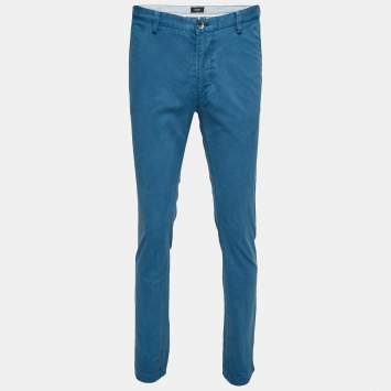 Pre Owned Boss By Hugo Boss Blue Cotton Straight Leg Pants L
