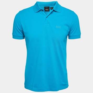 Pre Owned Boss By Hugo Boss Blue Cotton Regular Fit Polo T-Shirt M