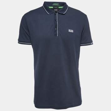 Pre Owned Boss By Hugo Boss Navy Blue Cotton Pique Moisture Manager Slim Fit Polo T-Shirt L