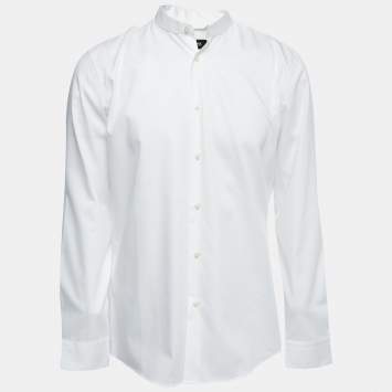 Pre Owned Boss by Hugo Boss White Cotton Round Neck Slim Fit Shirt L
