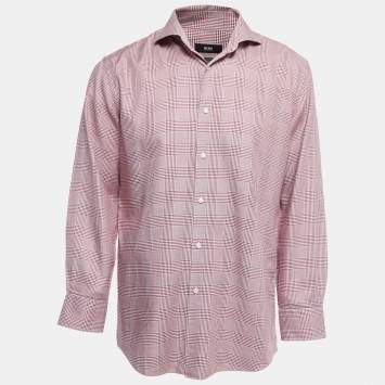 Pre Owned Boss By Hugo Boss Red Plaid Cotton Blend Button Front Full Sleeve Shirt XXL