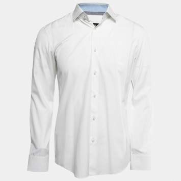 Pre Owned Boss By Hugo Boss White Cotton Joram Slim Fit Shirt M