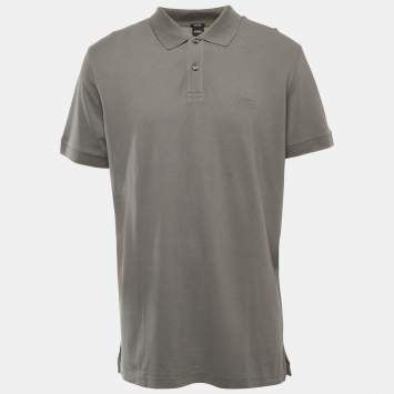 Pre Owned Boss By Hugo Boss Grey Logo Embroidered Cotton Pique Polo T-Shirt XXL