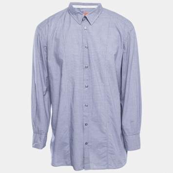 Pre Owned Boss Orange By Hugo Boss Blue Micro Checked Cotton Button Front Full Sleeve Shirt XXXL