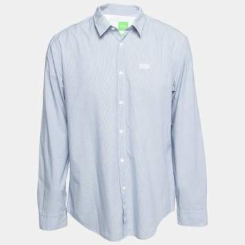 Pre Owned Boss By Hugo Boss Blue Striped Cotton Button Front Regular Fit Shirt XL