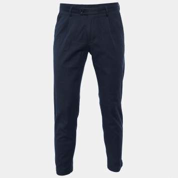Pre Owned Boss By Hugo Boss Navy Blue Cotton Riko Pleats Pants S