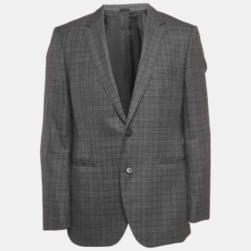 Pre Owned Boss By Hugo Boss Grey Checked Wool Single Breasted Blazer L