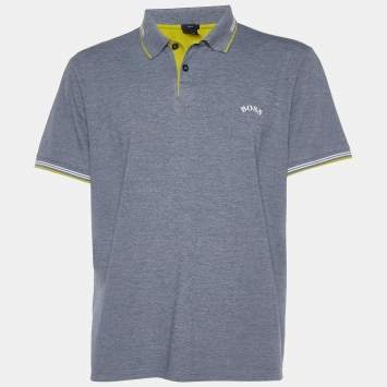 Pre Owned Boss by Hugo Boss Grey Cotton Paul Curved Polo T-Shirt XXXL