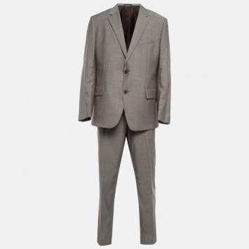 Pre Owned Boss By Hugo Boss Grey Virgin Wool Suit S