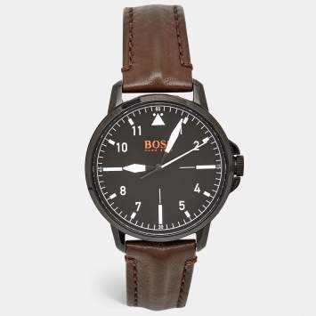 Pre Owned Boss By Hugo Boss Black Ion Plated Stainless Steel Leather Orange 1550062 Men's Wristwatch 42 mm
