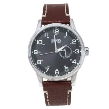 Pre Owned Hugo Boss Black Stainless Steel and Leather Boss HB. 88.1.14.2430 Men's Wristwatch 45 mm