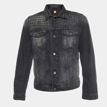 Pre Owned Boss Orange by Hugo Boss Grey Houndstooth Print Denim Button Front Jacket M