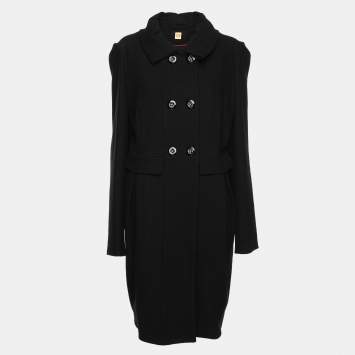 Pre Owned Boss Orange By Hugo Boss Black Virgin Wool Long Coat L