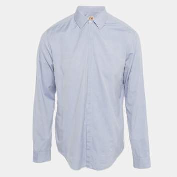 Pre Owned Boss Orange By Hugo Boss Blue Cotton Full Sleeve Shirt L  