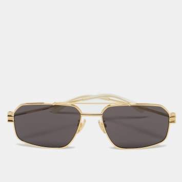 Pre Owned Bottega Veneta Black/Gold BV1128S Rectangle Sunglasses