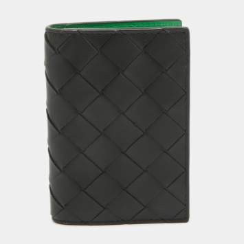 Pre Owned Bottega Veneta Black Intrecciato Leather Card Holder 