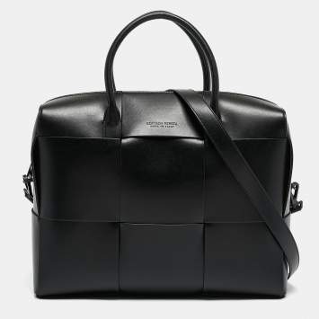 Pre Owned Bottega Veneta Black Intrecciato Arco Briefcase Bag