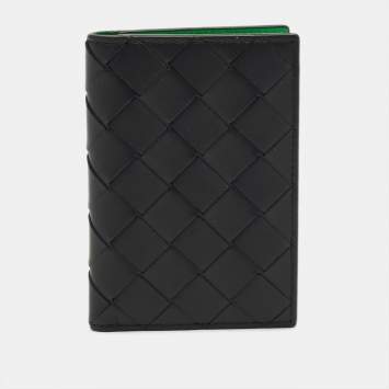Pre Owned Bottega Veneta Black Intrecciato Leather Bifold Card Holder