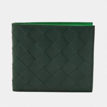 مملوكة مسبقًا Bottega Veneta Dark Green Intrecciato Leather Bifold Wallet