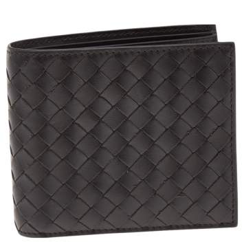 Pre Owned Bottega Veneta Dark Brown Intrecciato Leather Bifold Wallet