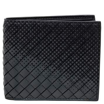 Pre Owned Bottega Veneta Black/Grey Intrecciato Leather Bifold Compact Wallet