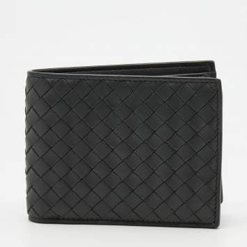 Pre Owned Bottega Veneta Dark Grey Intrecciato Leather Bifold Wallet