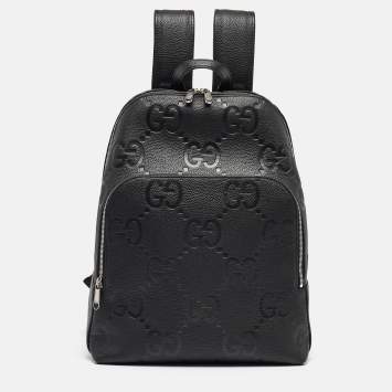 Pre Owned Gucci Black Jumbo GG Leather Large Backpack