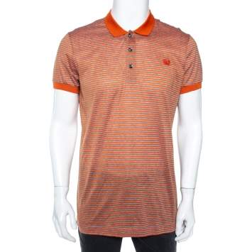 Pre Owned Bottega Veneta Orange Striped Cotton Polo T-Shirt XL