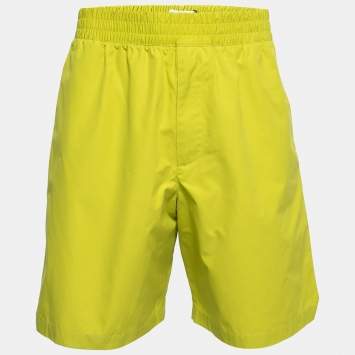 Pre Owned Bottega Veneta Lime Green Cotton Elastic Waist Shorts M