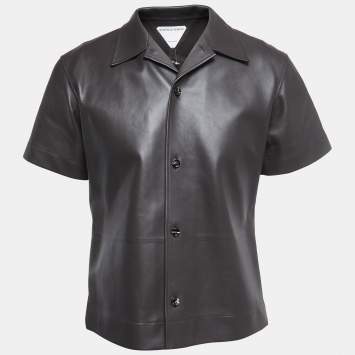 Pre Owned Bottega Veneta Brown Lambskin Leather Shirt S