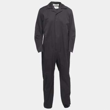 Pre Owned Bottega Veneta Black Grey Cotton Zip Front Full Sleeve Jumpsuit S