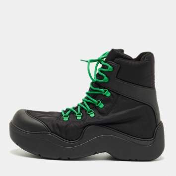 Pre Owned Bottega Veneta Black Nylon Puddle Bomber Ankle Boots Size 46