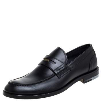 Pre Owned Bottega Veneta Black Leather Penny Loafers Size 42.5