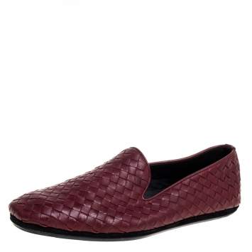Pre Owned Bottega Veneta Burgundy Intrecciato Leather Smoking Slippers Size 41