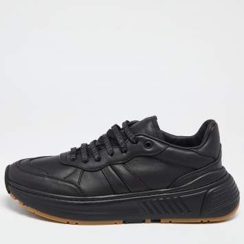 Pre Owned Bottega Veneta Black Leather Low Top Lace Up Sneakers Size 42 